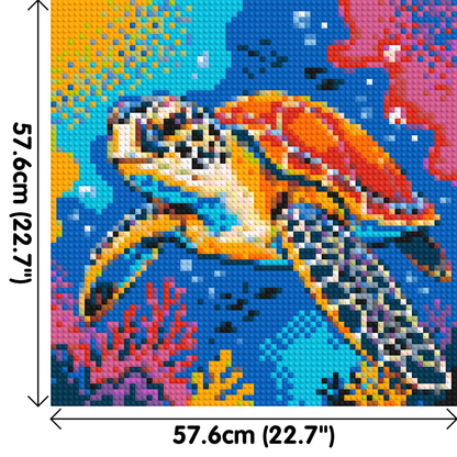 Vibrant Coral Reef Sea Turtle Pop Art - Brick Art Mosaic Kit 3x3 large