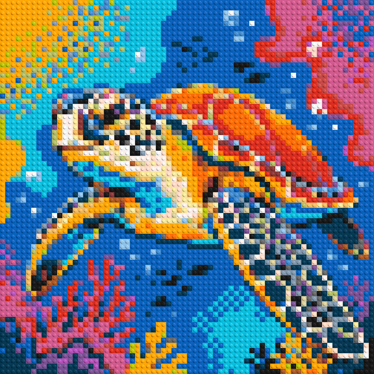 Vibrant Coral Reef Sea Turtle Pop Art - Brick Art Mosaic Kit 3x3 large