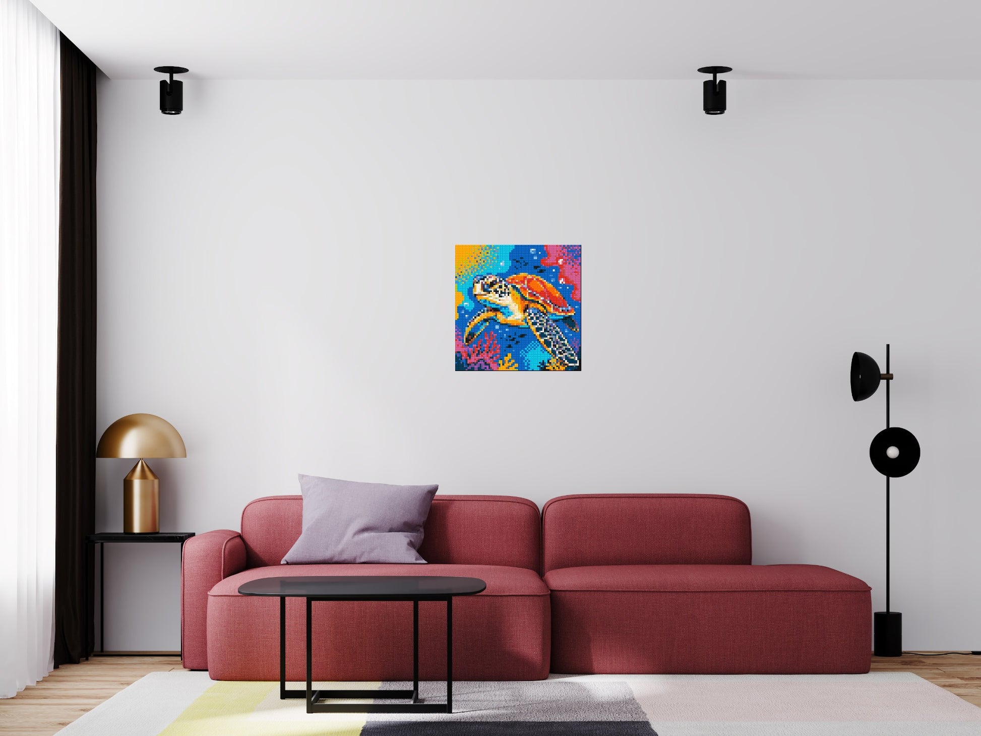 Vibrant Coral Reef Sea Turtle Pop Art - Brick Art Mosaic Kit 3x3 scene