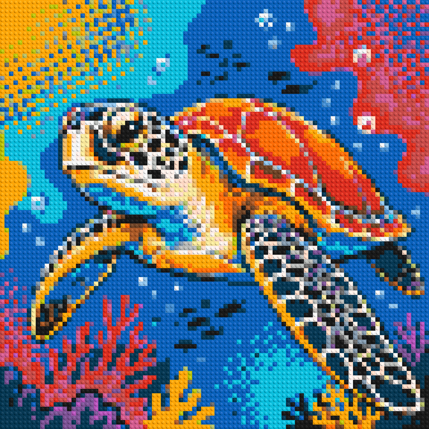 Vibrant Coral Reef Sea Turtle Pop Art - Brick Art Mosaic Kit 4x4 large