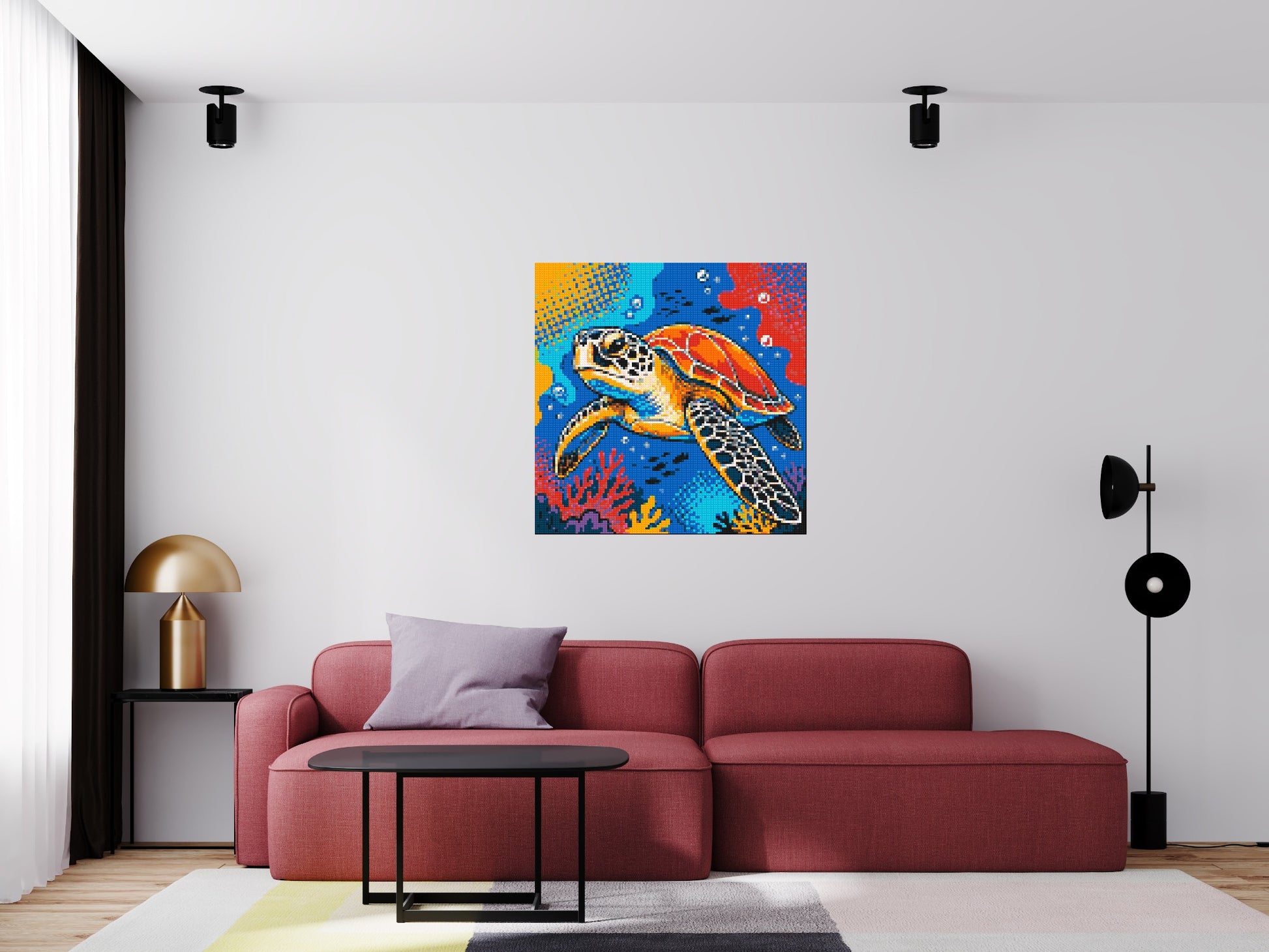 Vibrant Coral Reef Sea Turtle Pop Art - Brick Art Mosaic Kit 5x5 scene