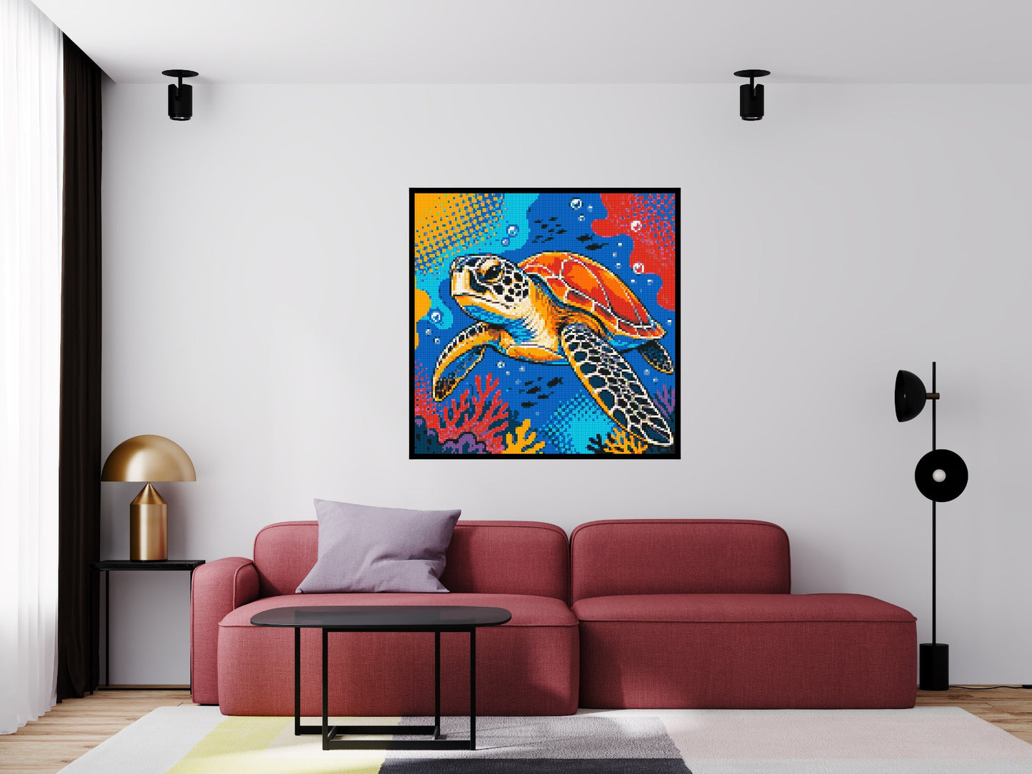 Vibrant Coral Reef Sea Turtle Pop Art - Brick Art Mosaic Kit 6x6 large