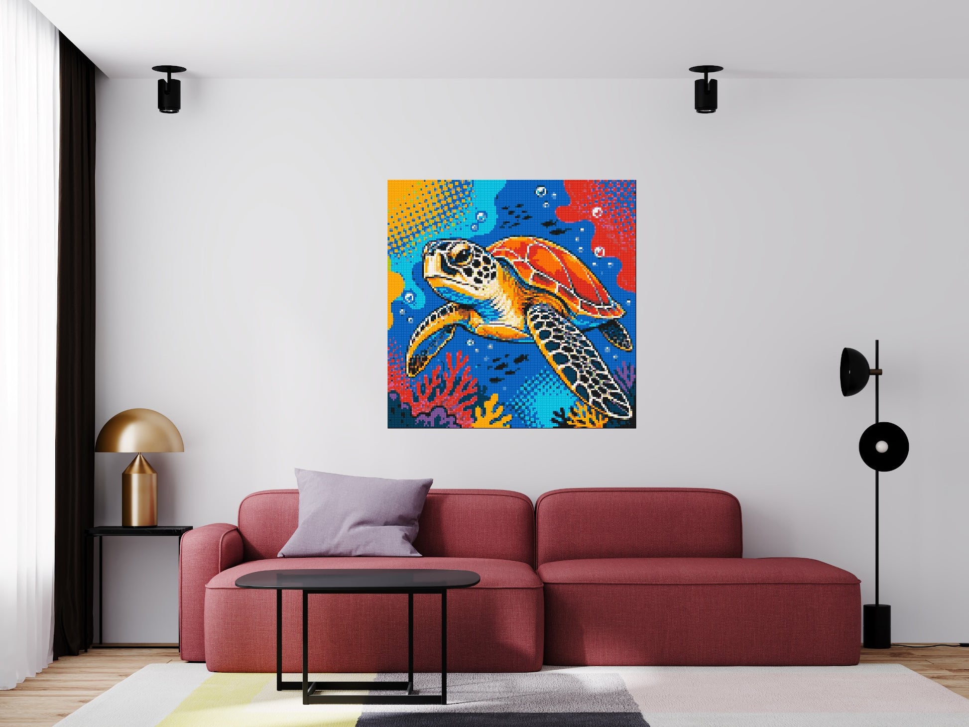 Vibrant Coral Reef Sea Turtle Pop Art - Brick Art Mosaic Kit 6x6 scene