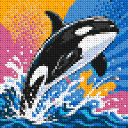 Leaping Orca Whale Comic Pop Art - Brick Art Mosaic Kit 3x3 large