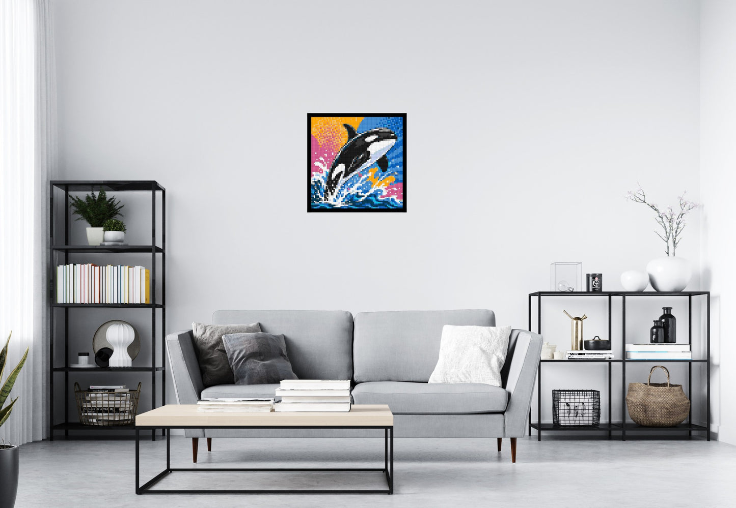 Leaping Orca Whale Comic Pop Art - Brick Art Mosaic Kit 3x3 large