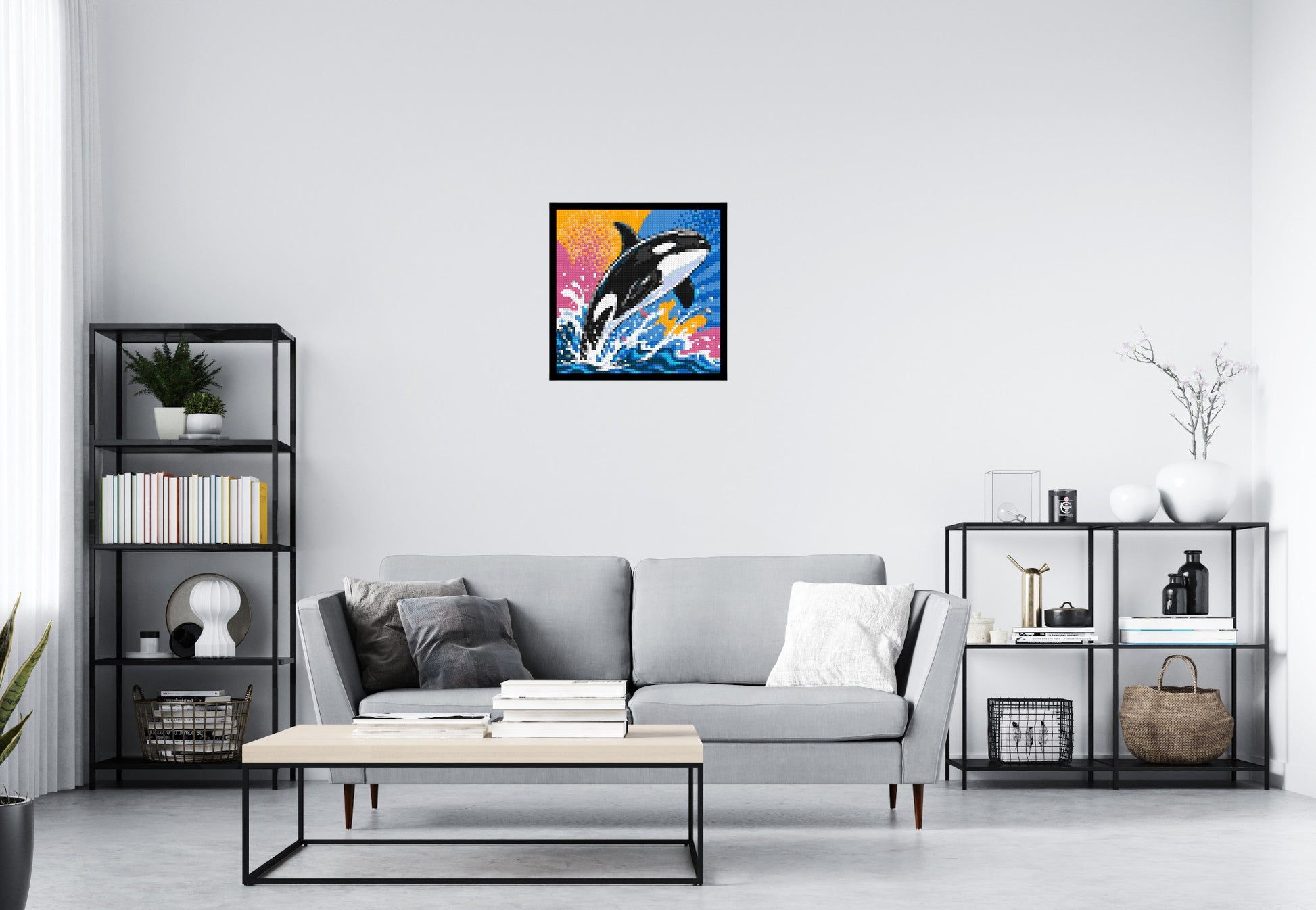 Leaping Orca Whale Comic Pop Art - Brick Art Mosaic Kit 3x3 scene with frame