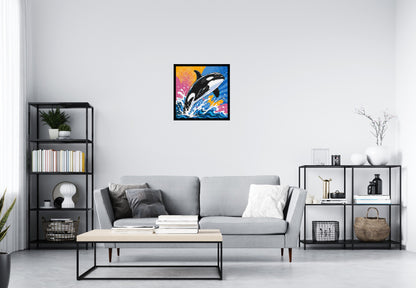 Leaping Orca Whale Comic Pop Art - Brick Art Mosaic Kit 3x3 large