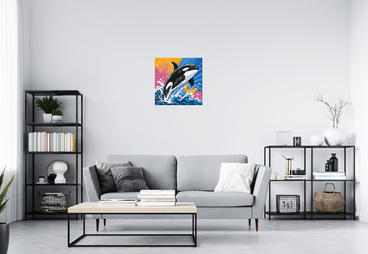 Leaping Orca Whale Comic Pop Art - Brick Art Mosaic Kit 3x3 large
