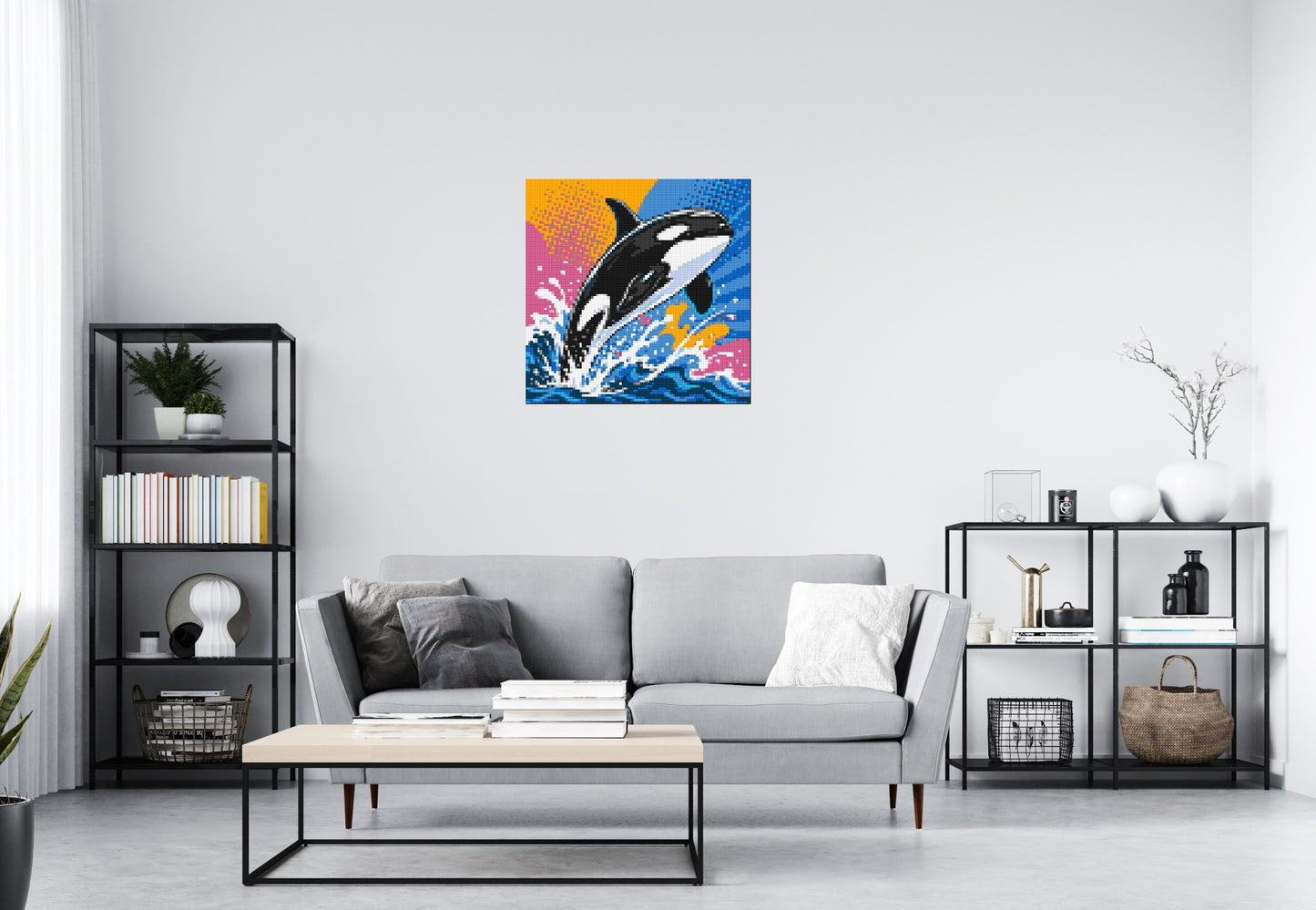 Leaping Orca Whale Comic Pop Art - Brick Art Mosaic Kit 4x4 large
