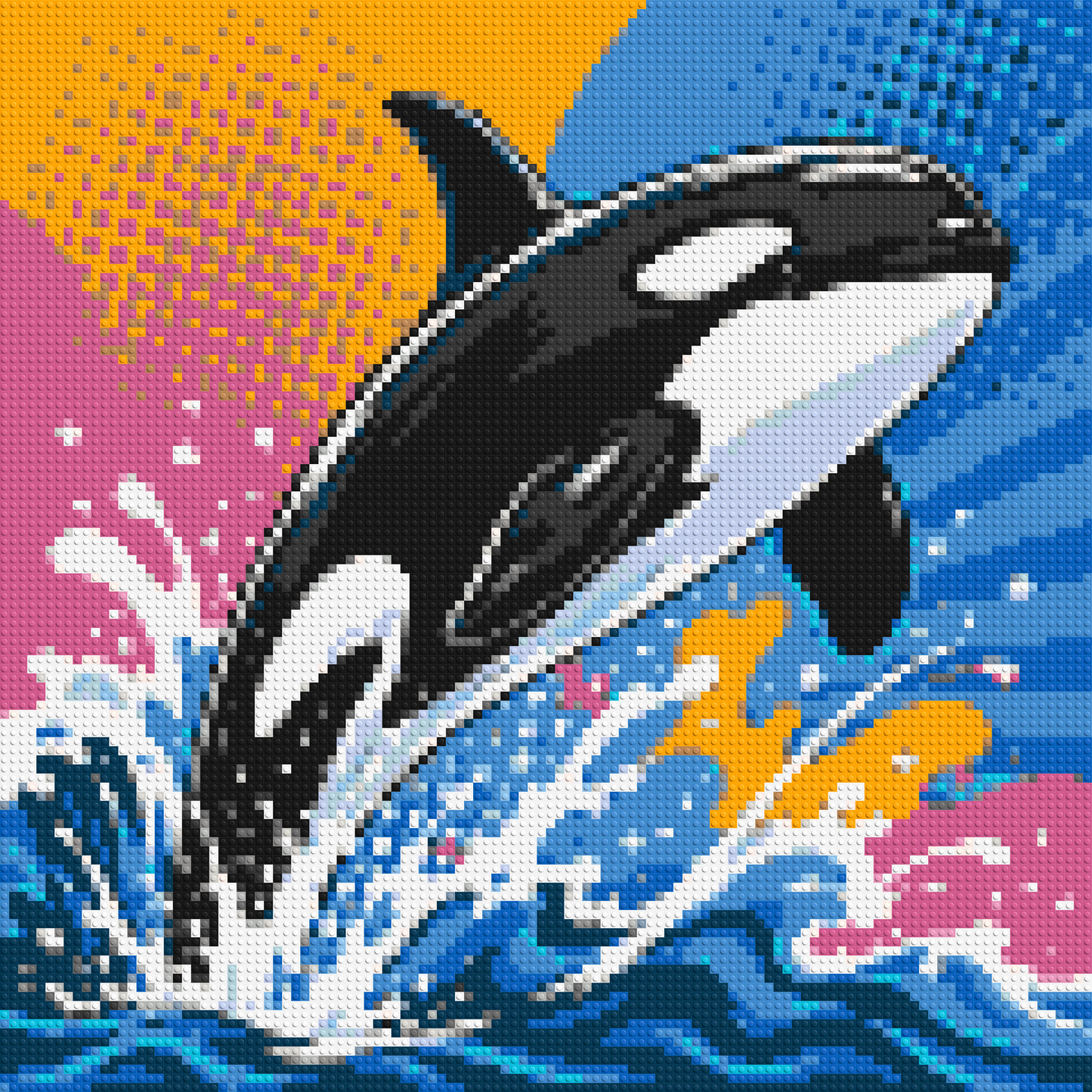Leaping Orca Whale Comic Pop Art - Brick Art Mosaic Kit 5x5 large