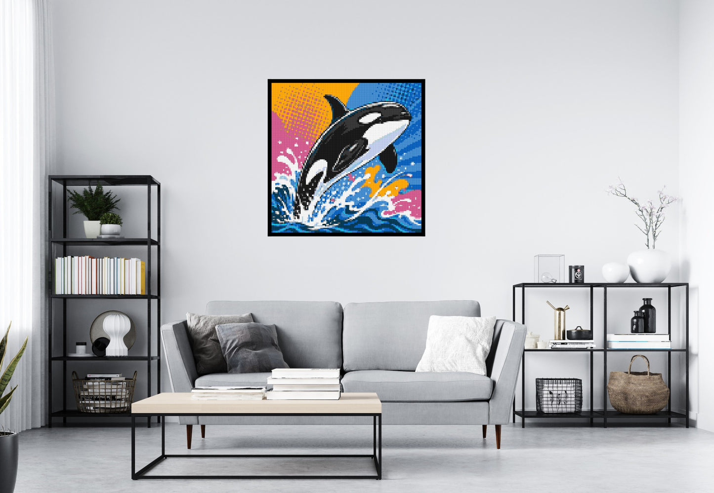 Leaping Orca Whale Comic Pop Art - Brick Art Mosaic Kit 5x5 large