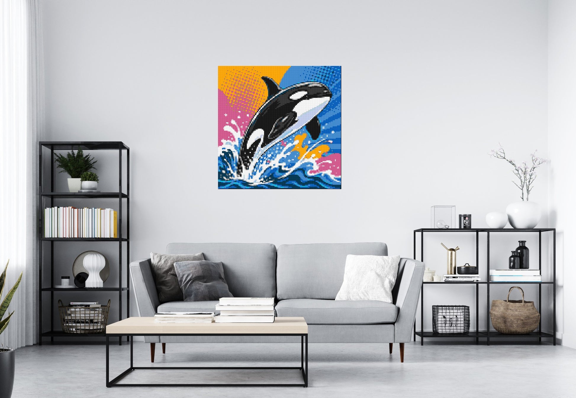 Leaping Orca Whale Comic Pop Art - Brick Art Mosaic Kit 5x5 scene