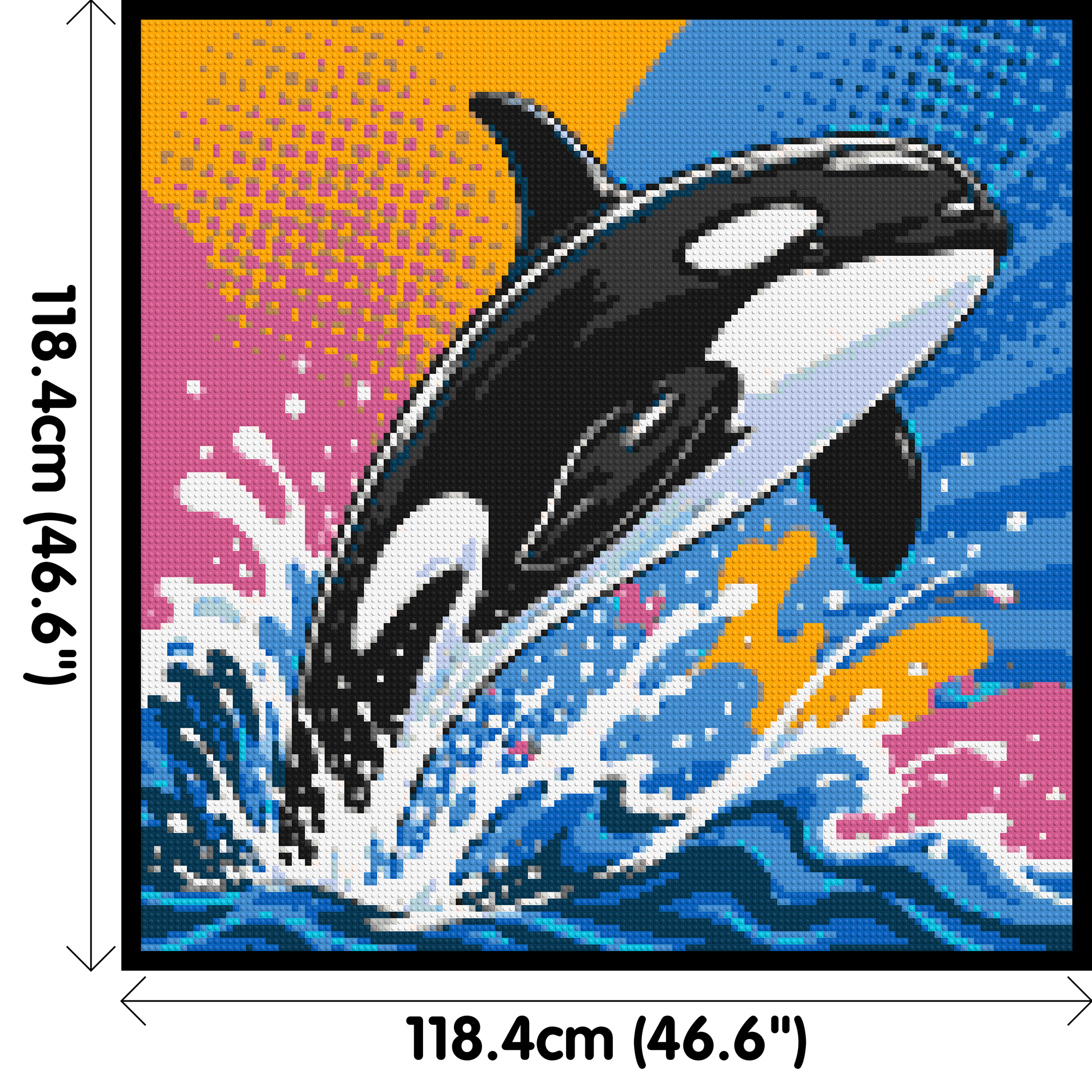 Leaping Orca Whale Comic Pop Art - Brick Art Mosaic Kit 6x6 dimensions with frame