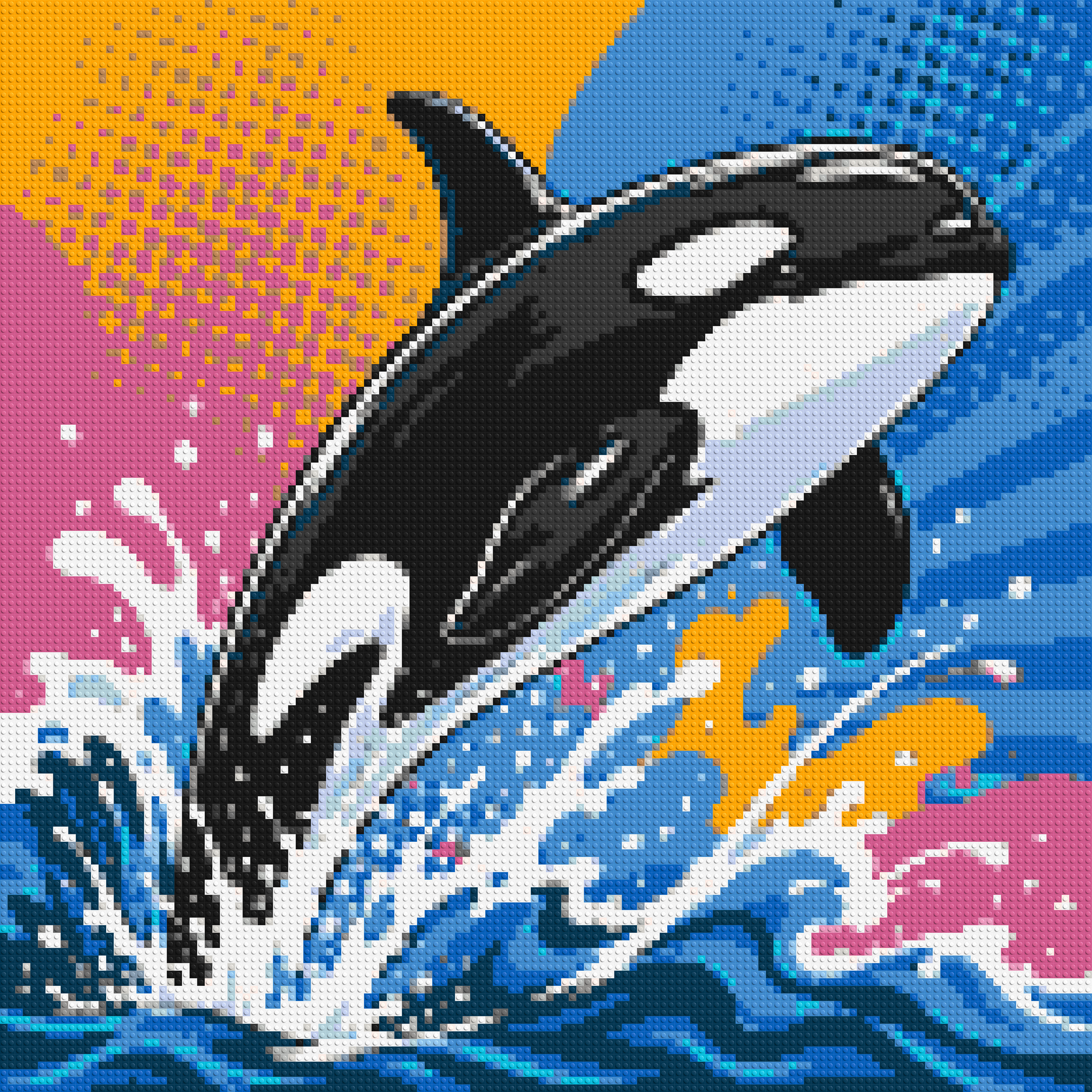 Leaping Orca Whale Comic Pop Art - Brick Art Mosaic Kit 6x6 large