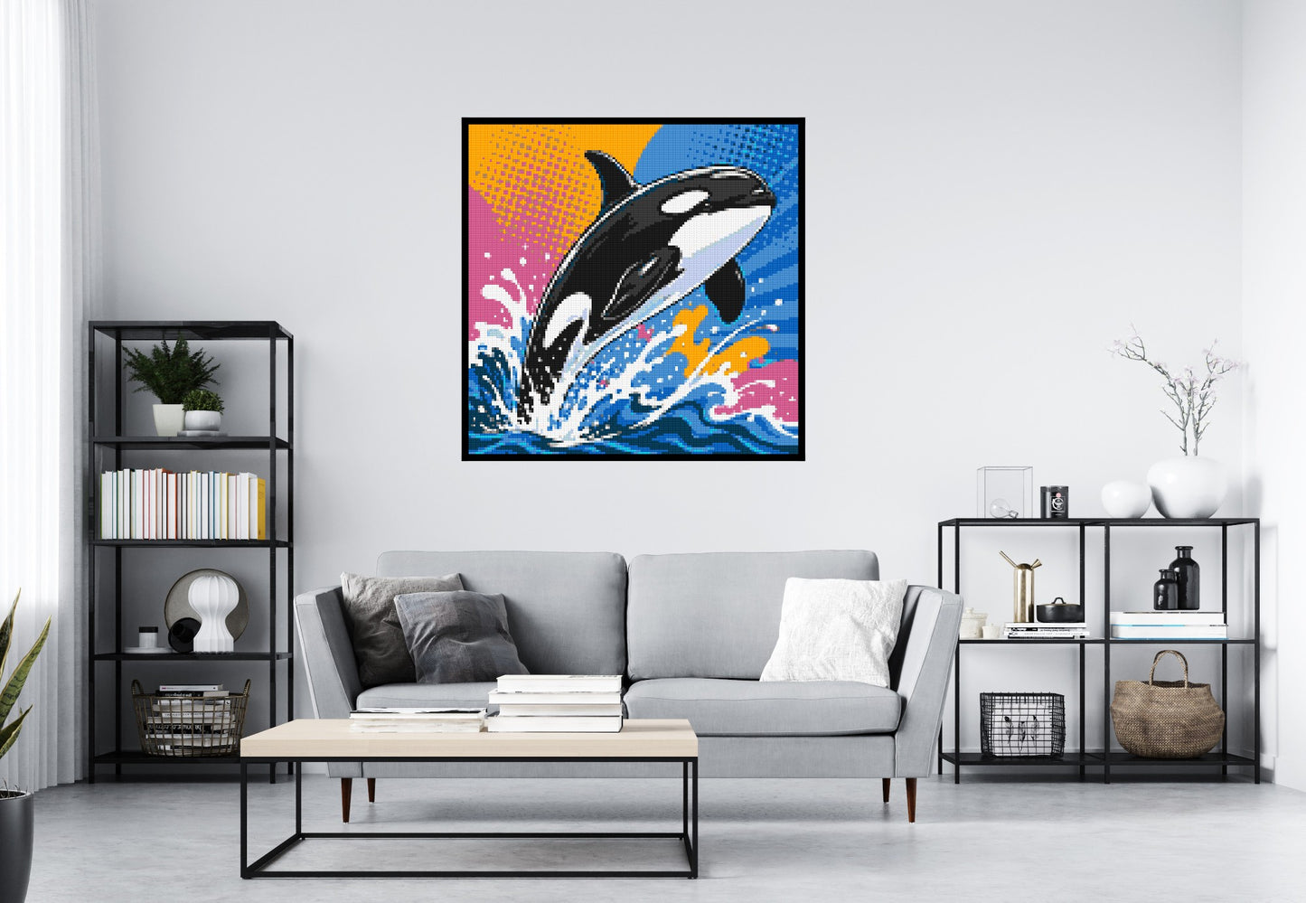 Leaping Orca Whale Comic Pop Art - Brick Art Mosaic Kit 6x6 large