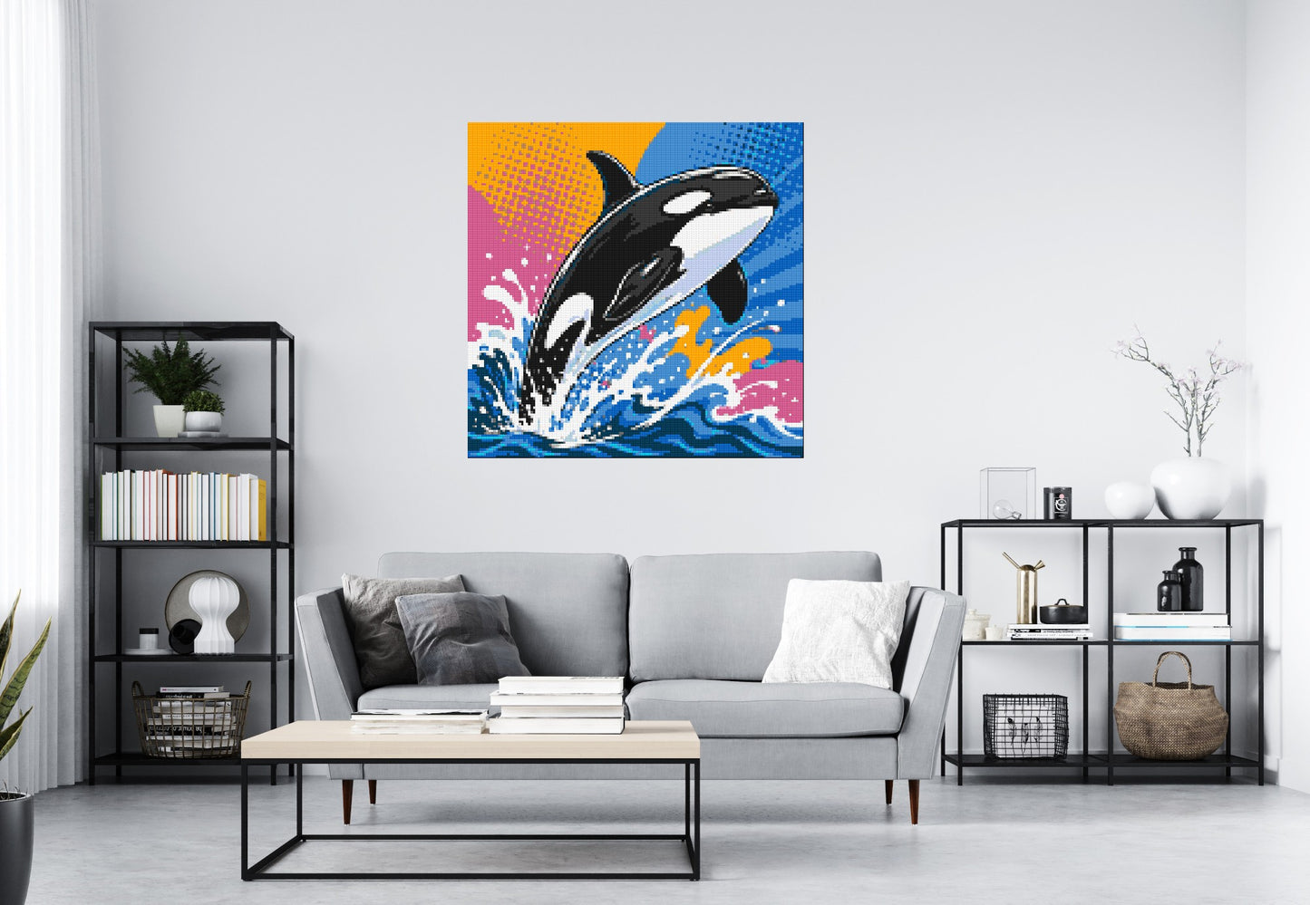 Leaping Orca Whale Comic Pop Art - Brick Art Mosaic Kit 6x6 large