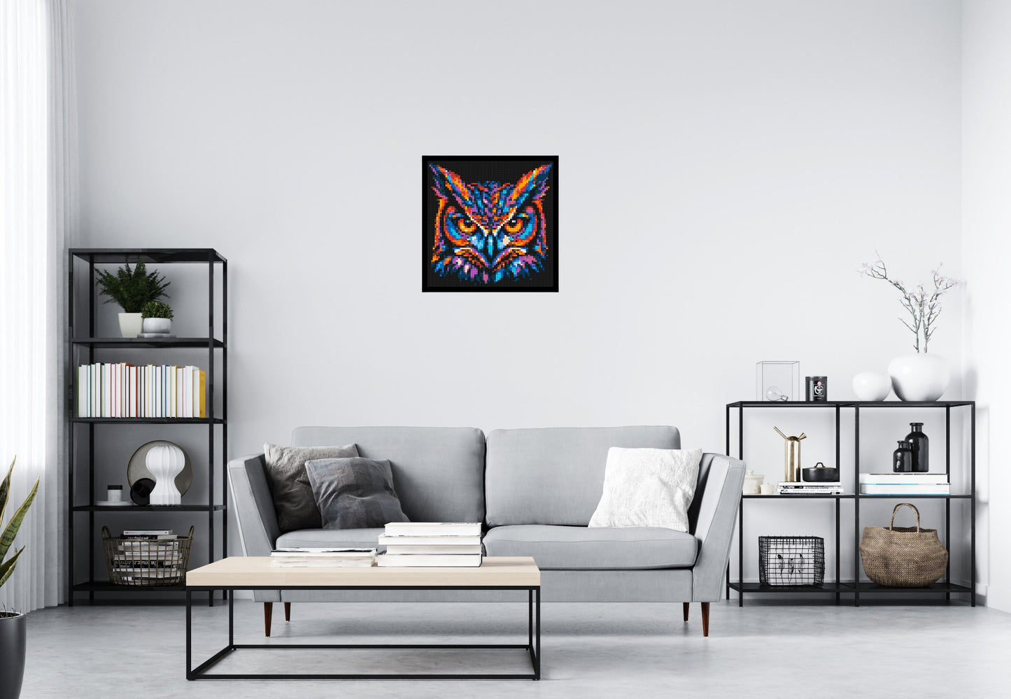 Psychedelic Neon Owl Face Pop Art - Brick Art Mosaic Kit 3x3 large