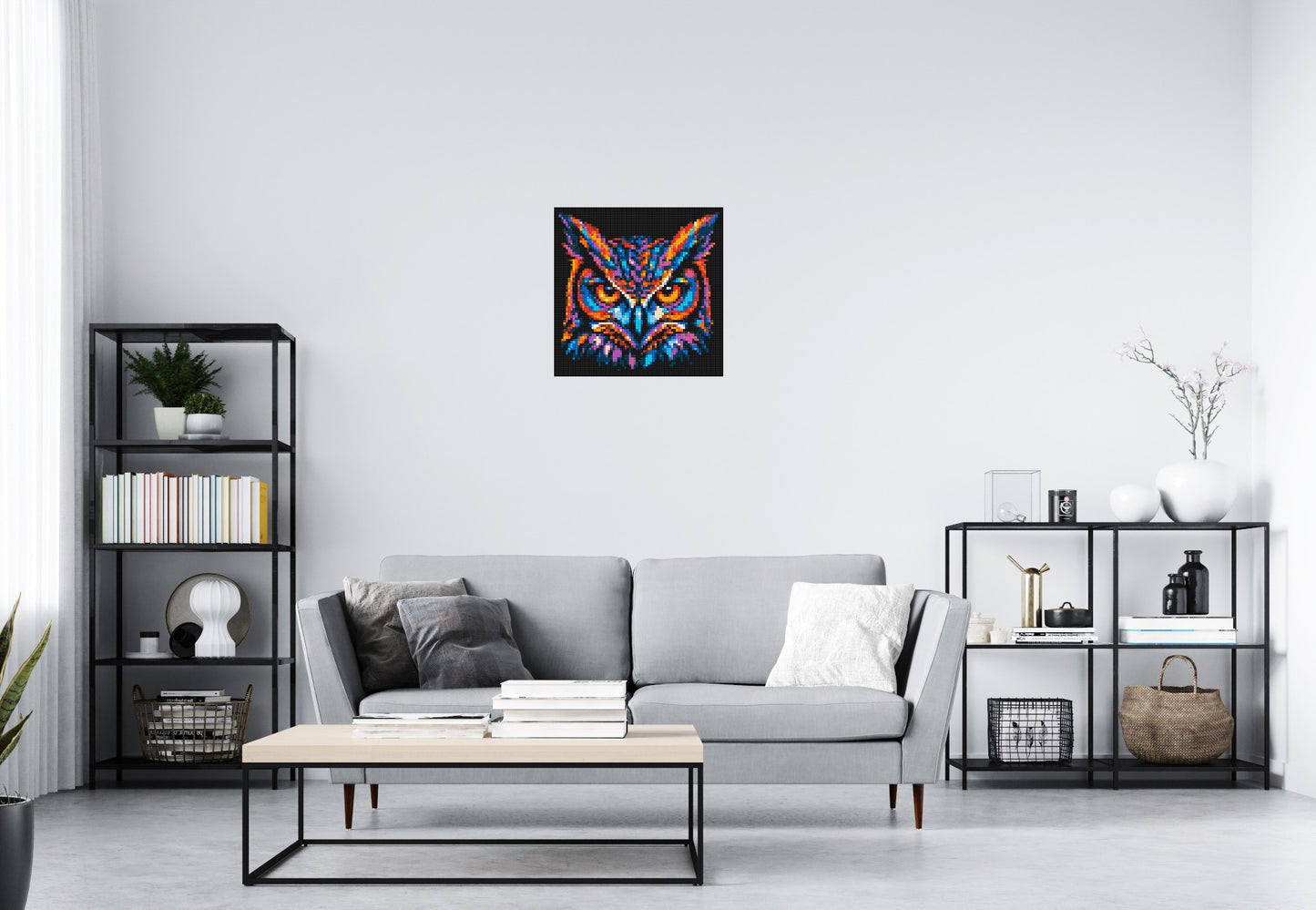 Psychedelic Neon Owl Face Pop Art - Brick Art Mosaic Kit 3x3 large