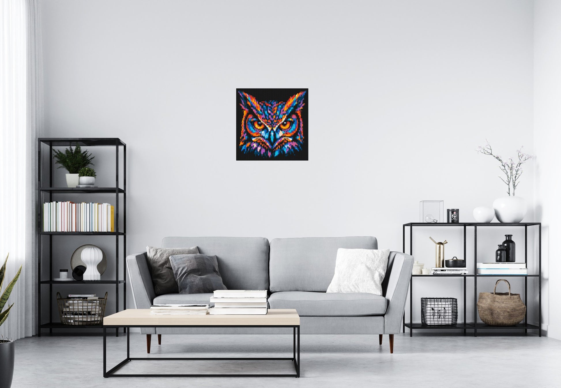 Psychedelic Neon Owl Face Pop Art - Brick Art Mosaic Kit 3x3 scene