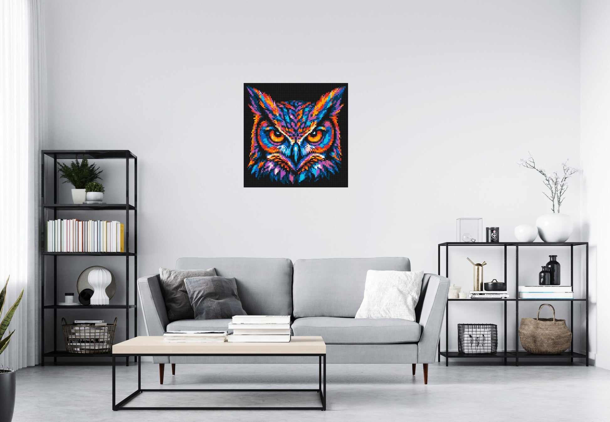 Psychedelic Neon Owl Face Pop Art - Brick Art Mosaic Kit 4x4 scene