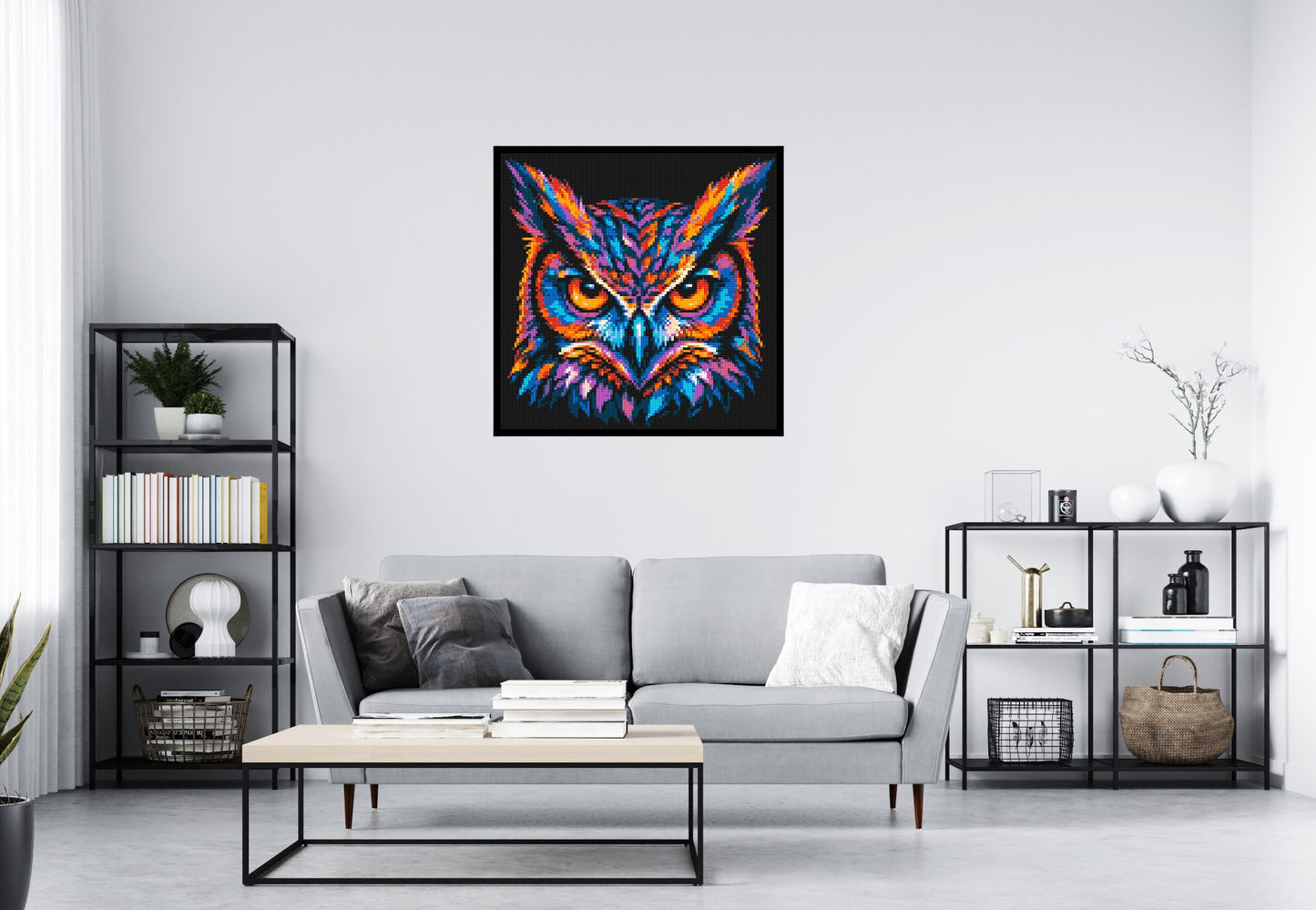 Psychedelic Neon Owl Face Pop Art - Brick Art Mosaic Kit 5x5 large