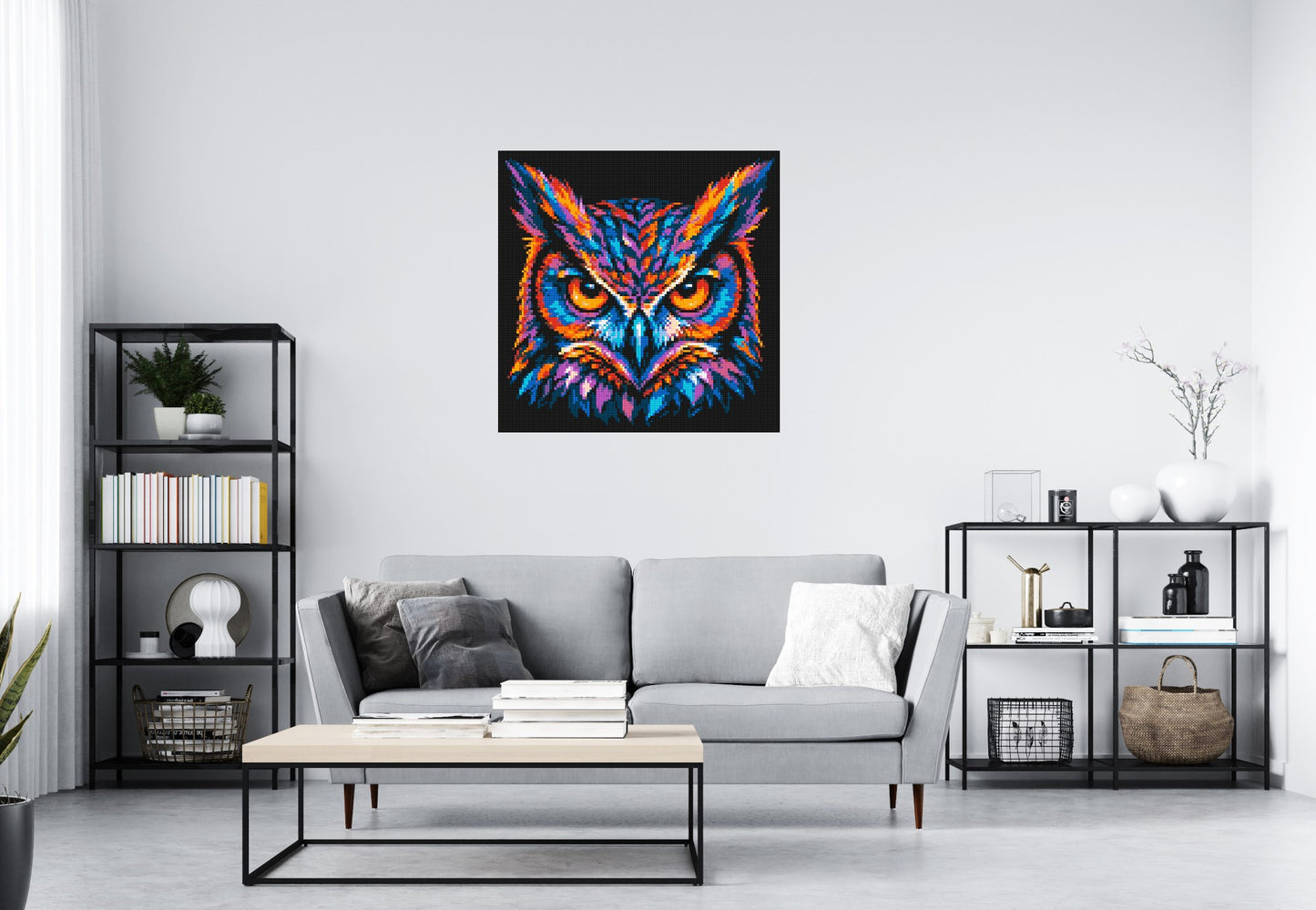 Psychedelic Neon Owl Face Pop Art - Brick Art Mosaic Kit 5x5 large