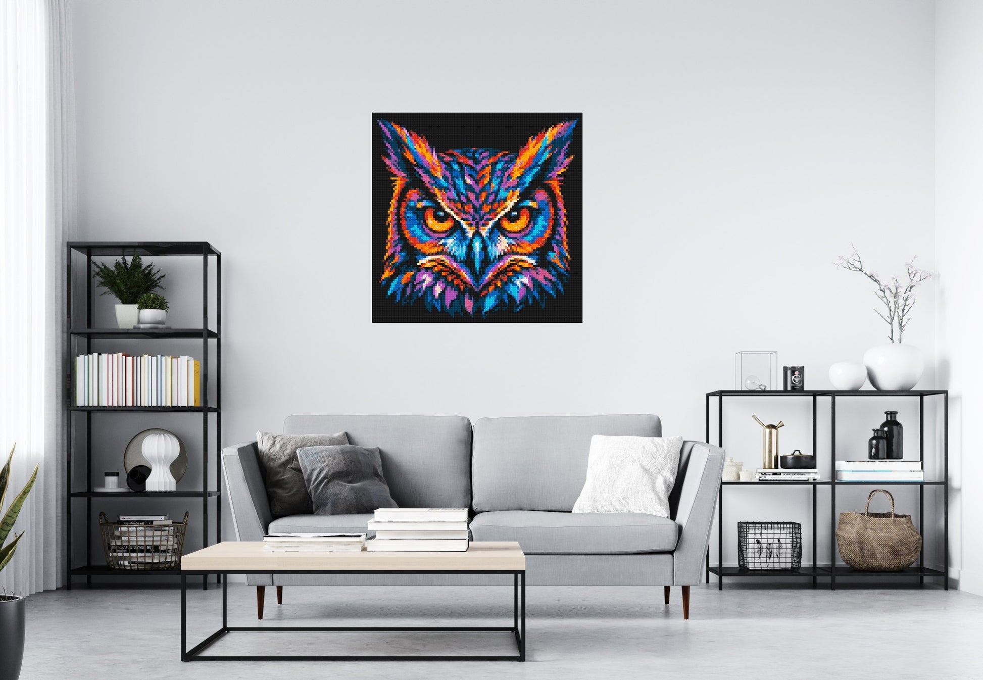Psychedelic Neon Owl Face Pop Art - Brick Art Mosaic Kit 5x5 scene