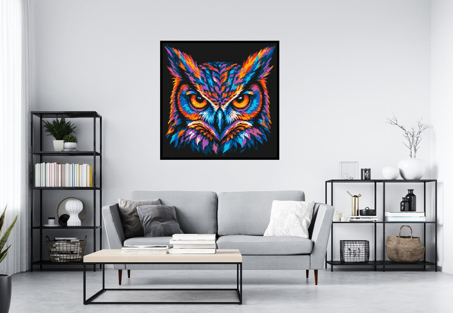 Psychedelic Neon Owl Face Pop Art - Brick Art Mosaic Kit 6x6 large