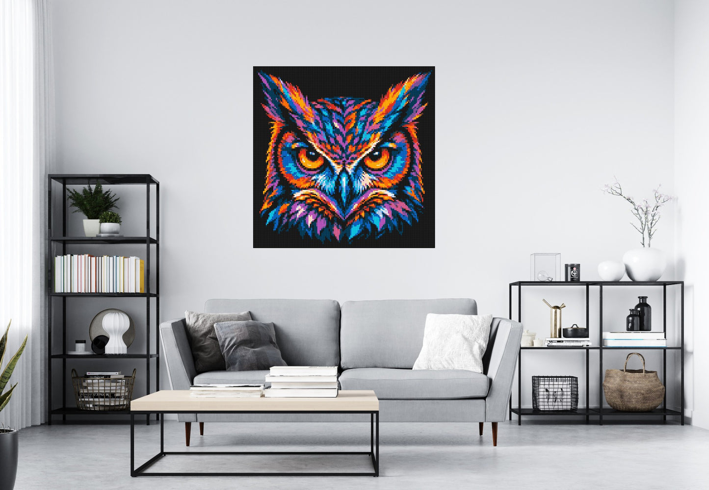 Psychedelic Neon Owl Face Pop Art - Brick Art Mosaic Kit 6x6 large