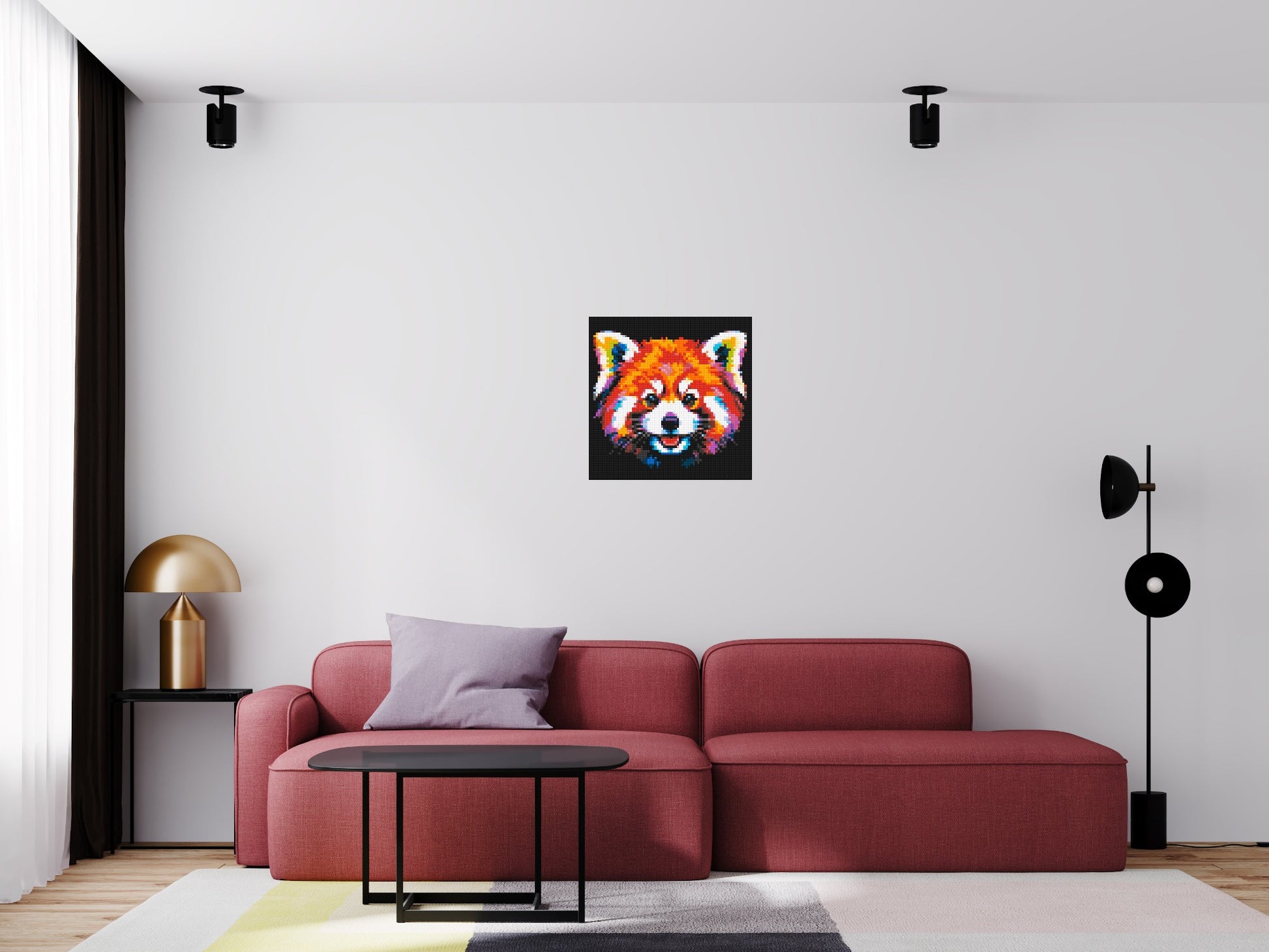 Vibrant Red Panda Face Pop Art - Brick Art Mosaic Kit 3x3 scene