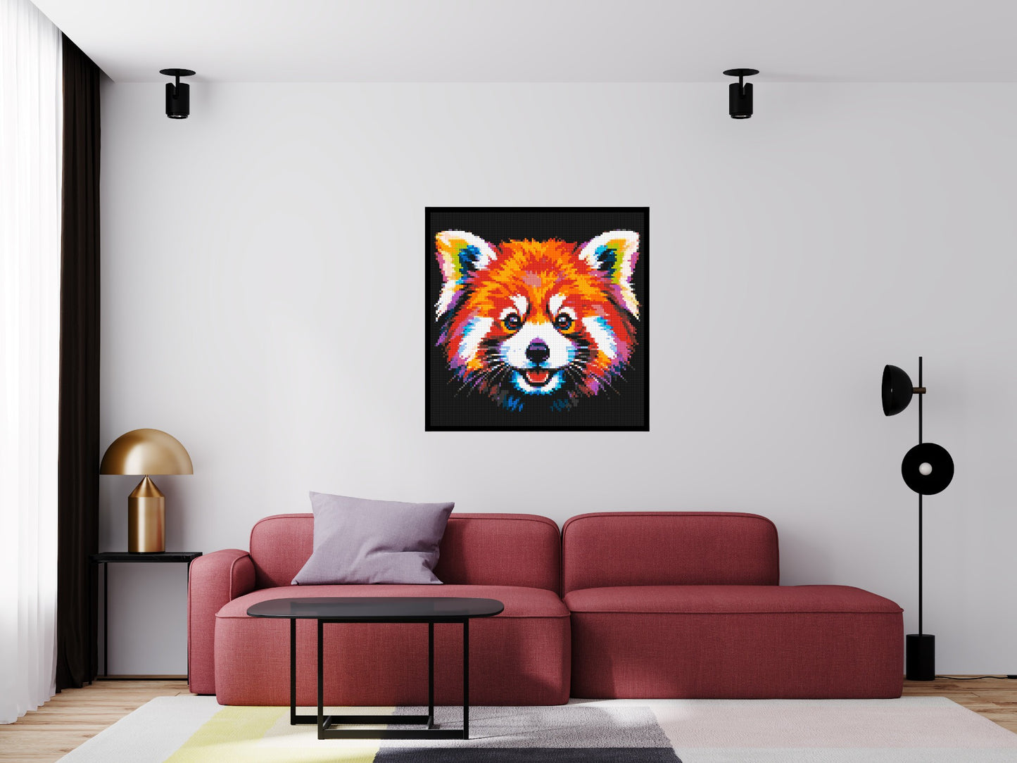 Vibrant Red Panda Face Pop Art - Brick Art Mosaic Kit 5x5 large