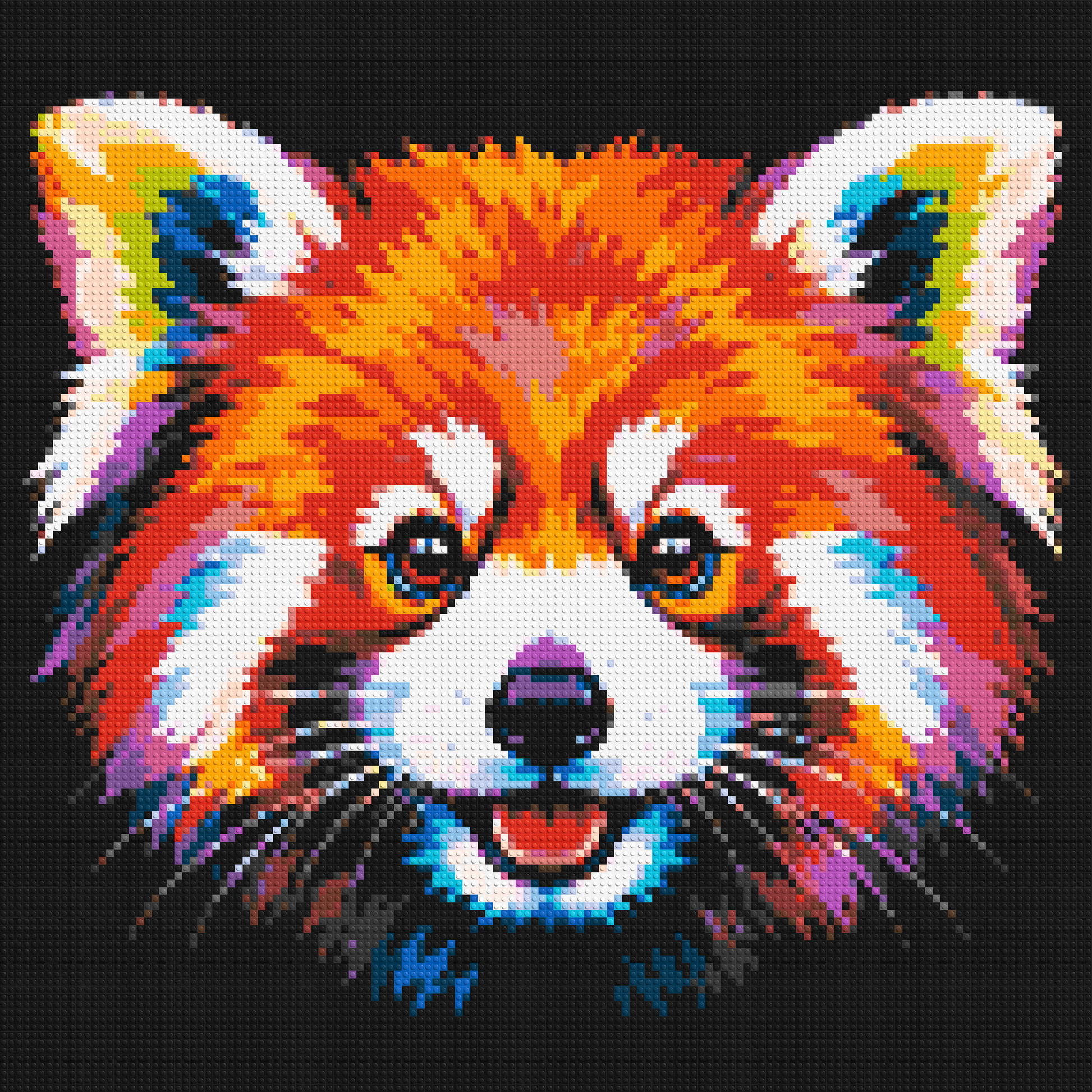 Vibrant Red Panda Face Pop Art - Brick Art Mosaic Kit 6x6 large