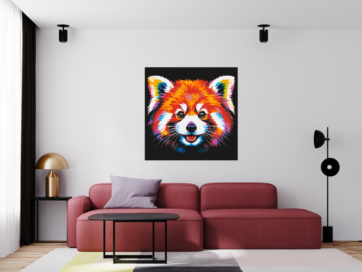Vibrant Red Panda Face Pop Art - Brick Art Mosaic Kit 6x6 large