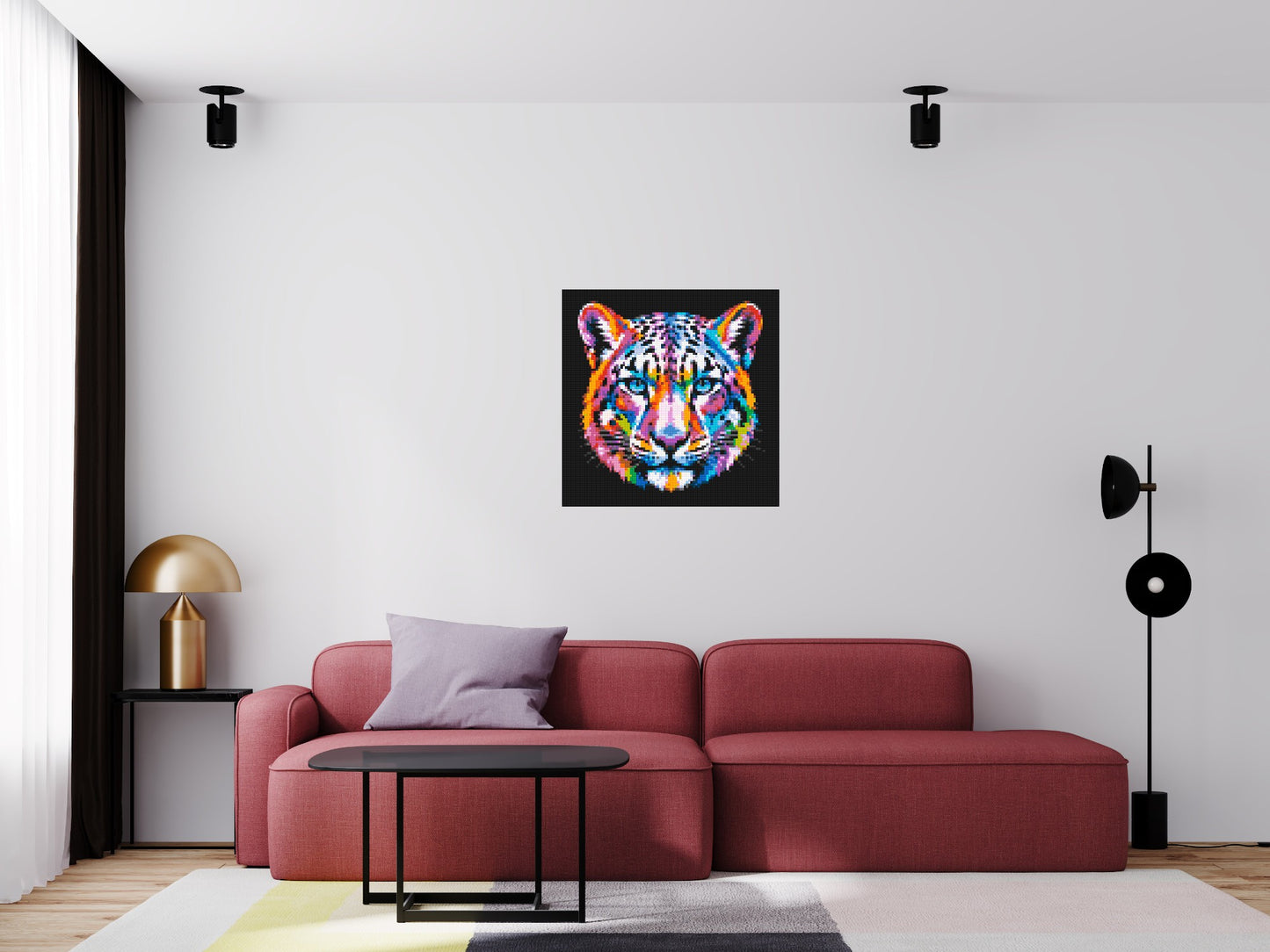 Vibrant Psychedelic Leopard Face Pop Art - Brick Art Mosaic Kit 4x4 large