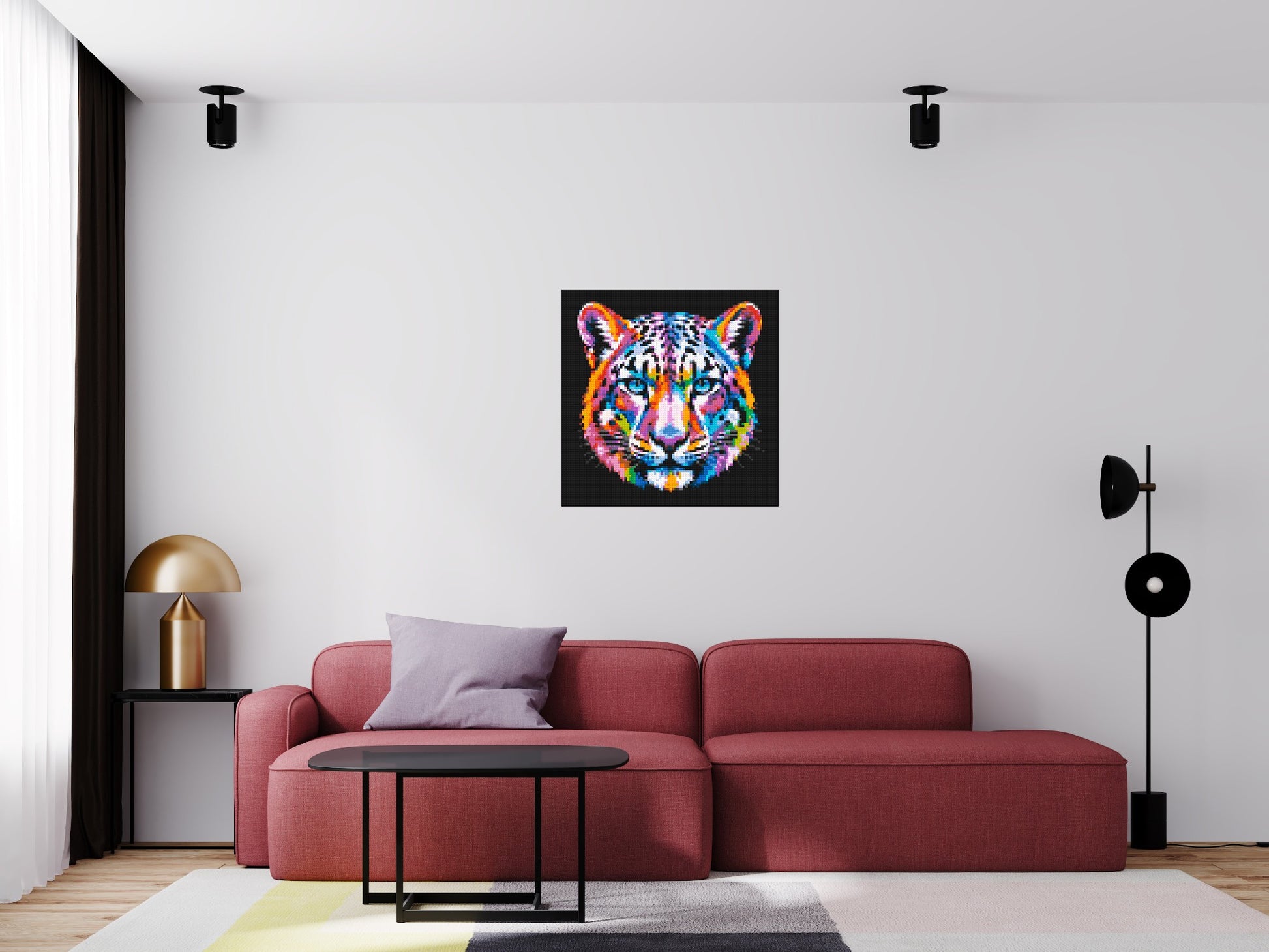 Vibrant Psychedelic Leopard Face Pop Art - Brick Art Mosaic Kit 4x4 scene