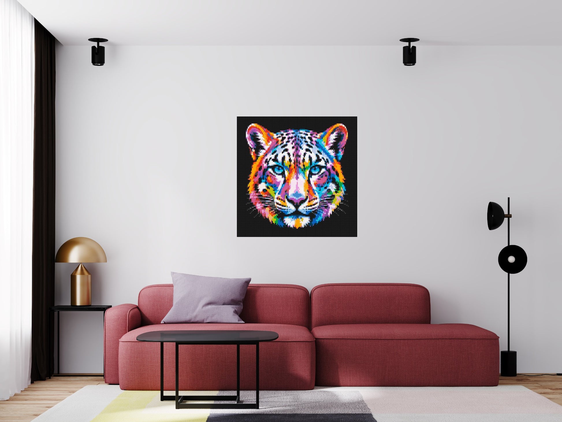 Vibrant Psychedelic Leopard Face Pop Art - Brick Art Mosaic Kit 5x5 scene