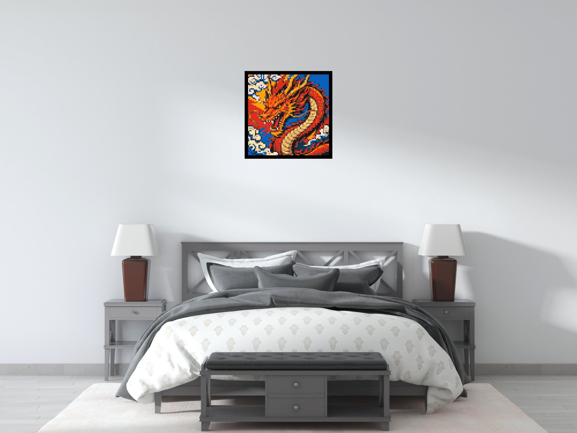 Fierce Eastern Dragon Pop Art - Brick Art Mosaic Kit 3x3 scene with frame