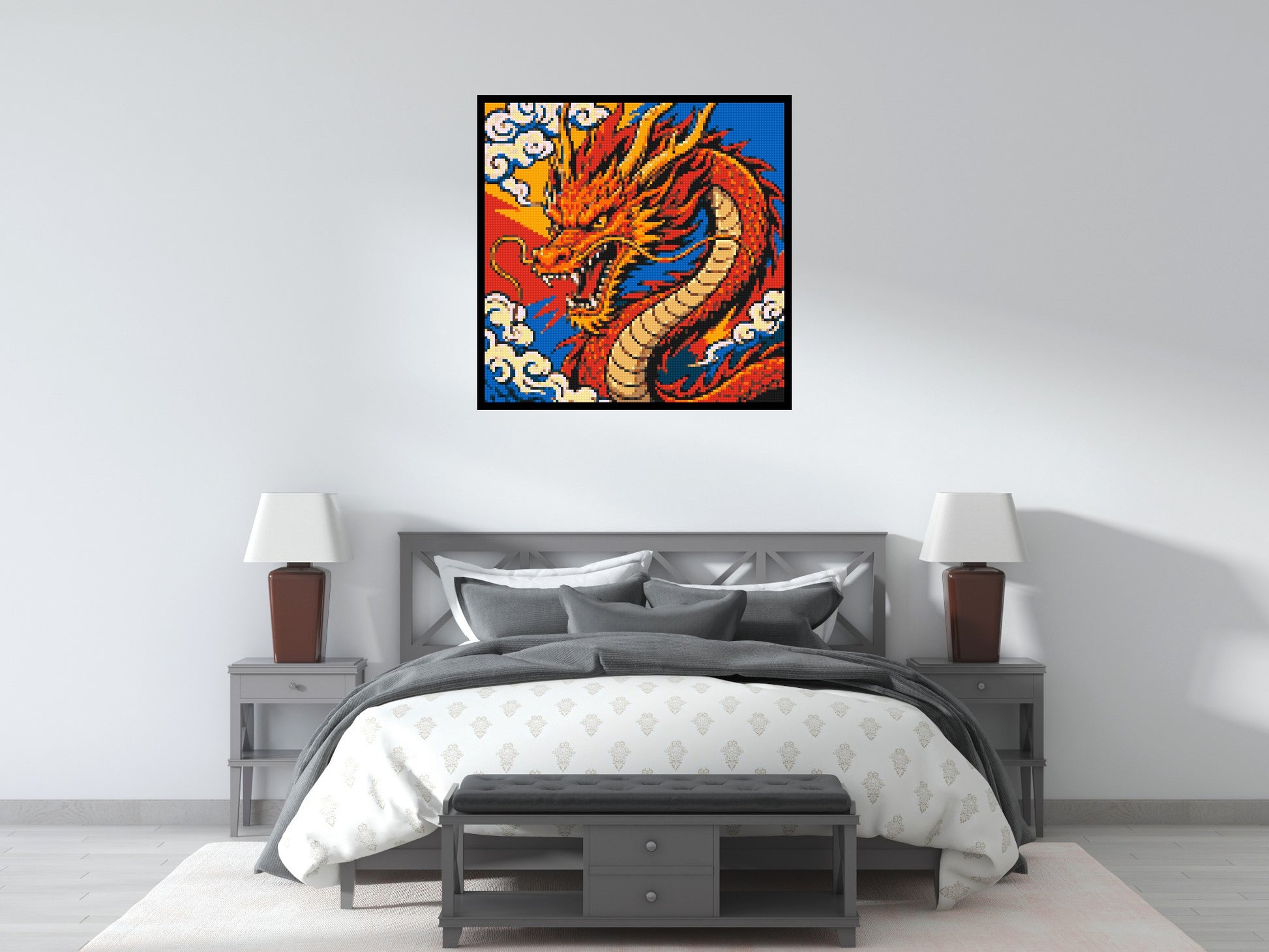 Fierce Eastern Dragon Pop Art - Brick Art Mosaic Kit 5x5 scene with frame