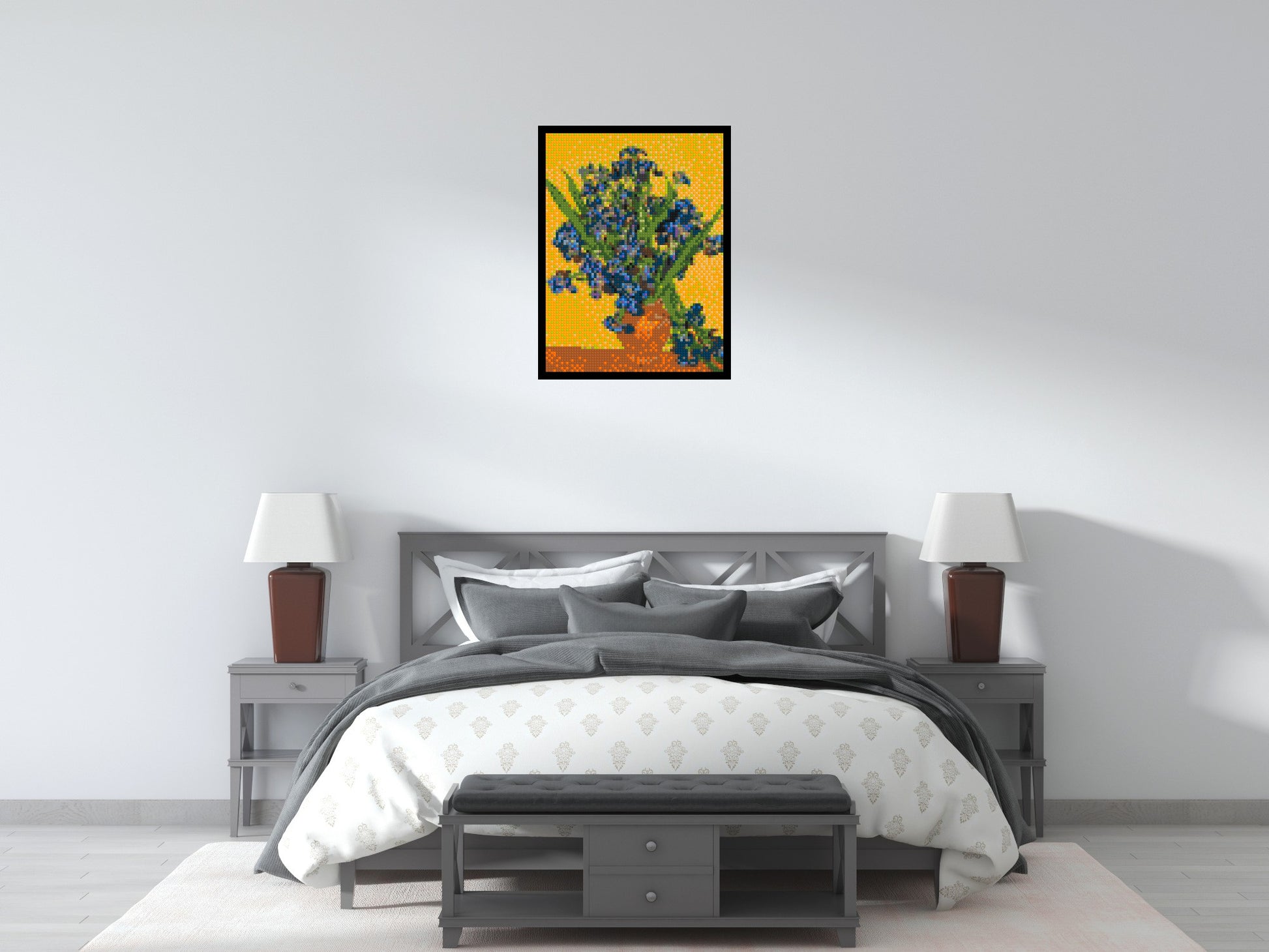 Vase with Irises by Vincent van Gogh - Brick Art Mosaic Kit 3x4 scene with frame