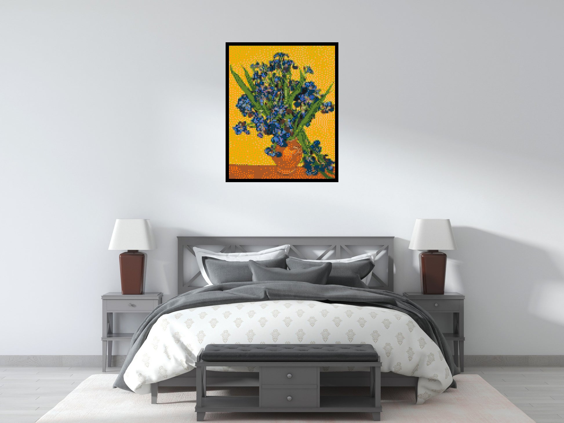 Vase with Irises by Vincent van Gogh - Brick Art Mosaic Kit 4x5 scene with frame