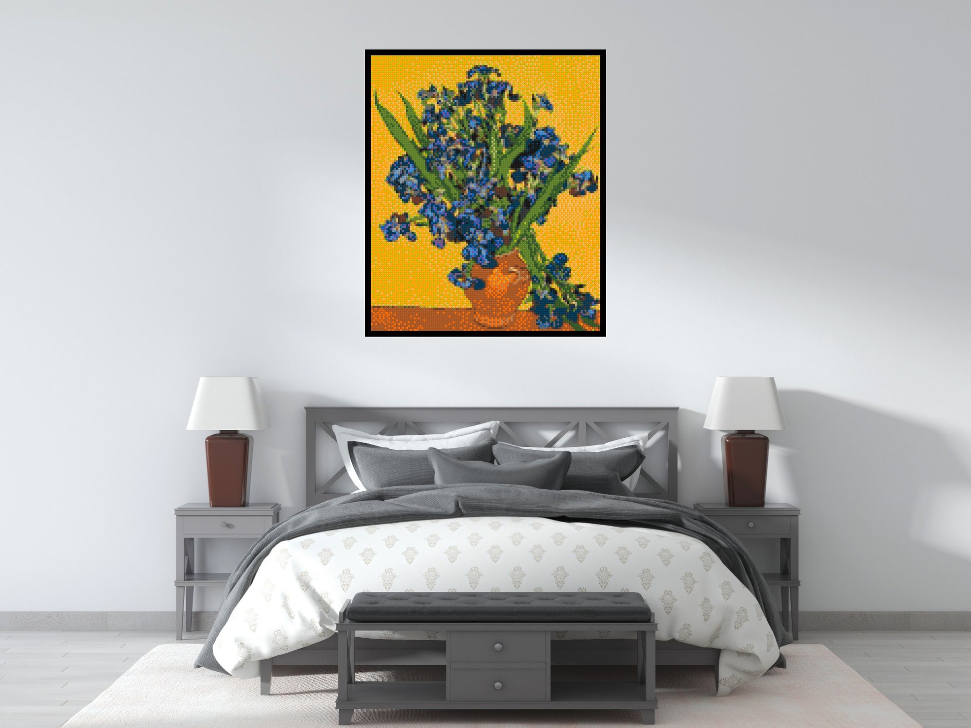 Vase with Irises by Vincent van Gogh - Brick Art Mosaic Kit 5x6 scene with frame