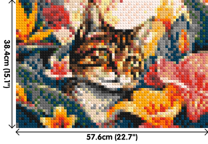 Tabby Cat in Tropical Flower Jungle Pop Art - Brick Art Mosaic Kit 3x2 large