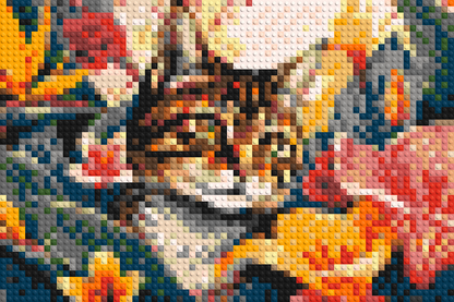 Tabby Cat in Tropical Flower Jungle Pop Art - Brick Art Mosaic Kit 3x2 large
