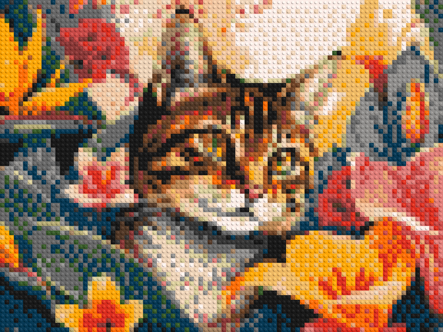 Tabby Cat in Tropical Flower Jungle Pop Art - Brick Art Mosaic Kit 4x3 large