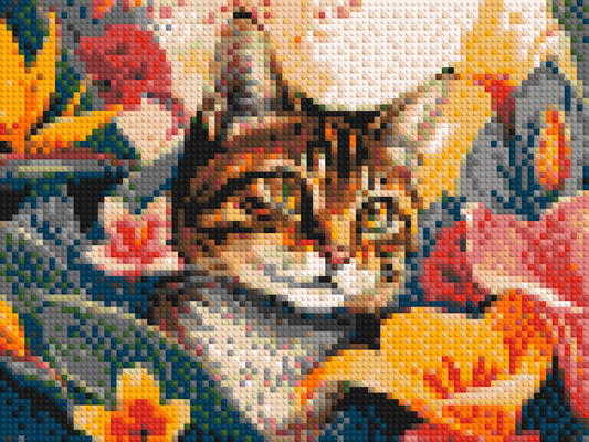 Tabby Cat in Tropical Flower Jungle Pop Art - Brick Art Mosaic Kit 4x3 large