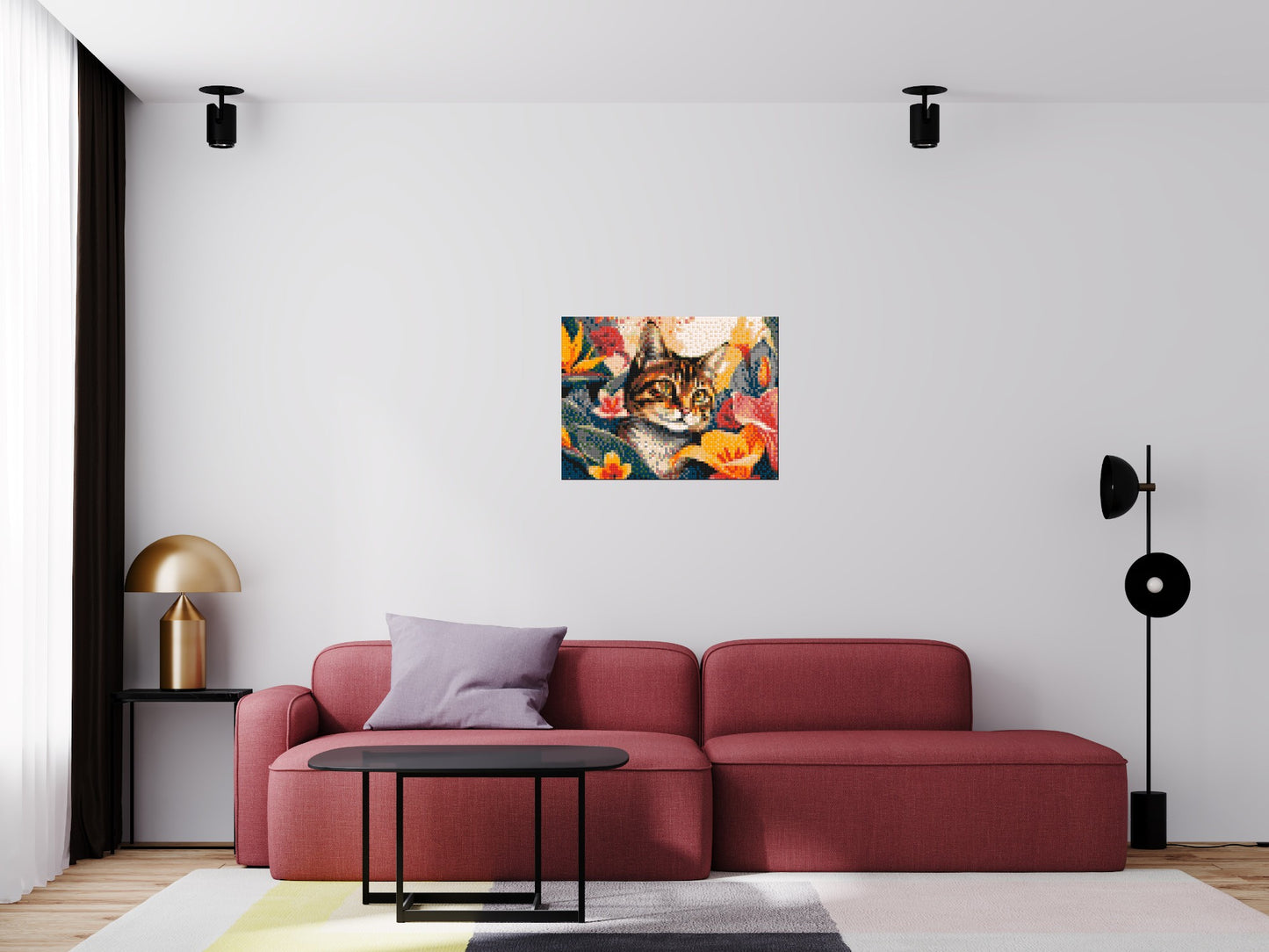 Tabby Cat in Tropical Flower Jungle Pop Art - Brick Art Mosaic Kit 4x3 large