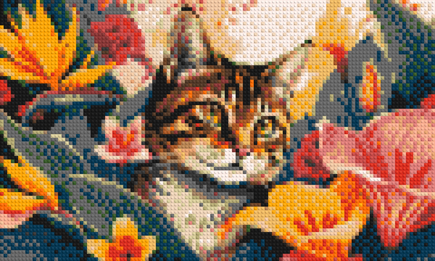 Tabby Cat in Tropical Flower Jungle Pop Art - Brick Art Mosaic Kit 5x3 large