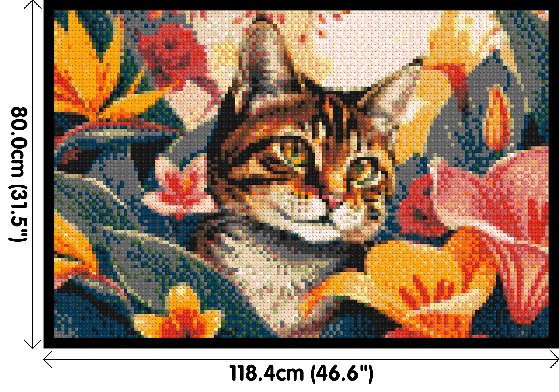 Tabby Cat in Tropical Flower Jungle Pop Art - Brick Art Mosaic Kit 6x4 dimensions with frame