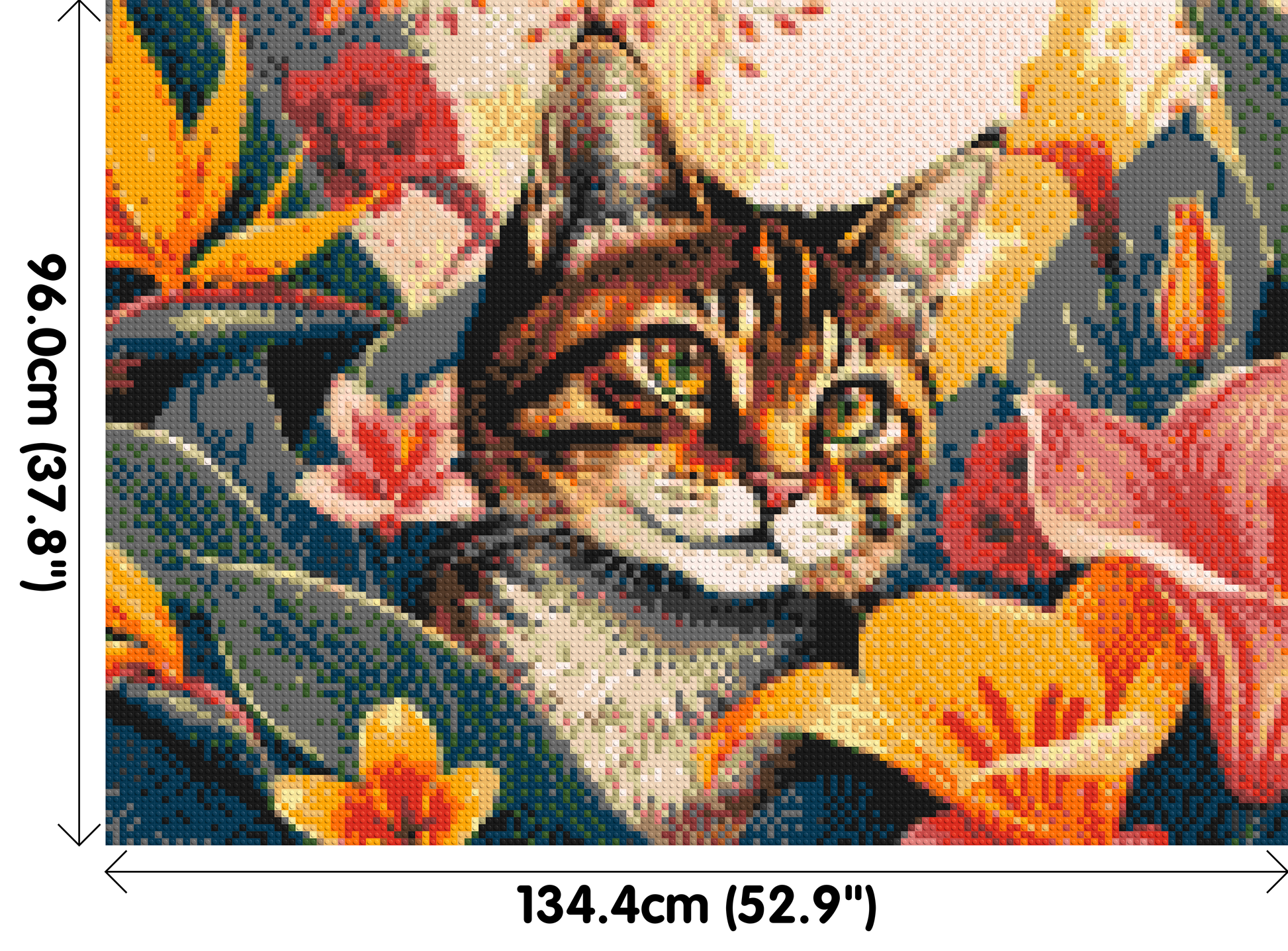 Tabby Cat in Tropical Flower Jungle Pop Art - Brick Art Mosaic Kit 7x5 dimensions