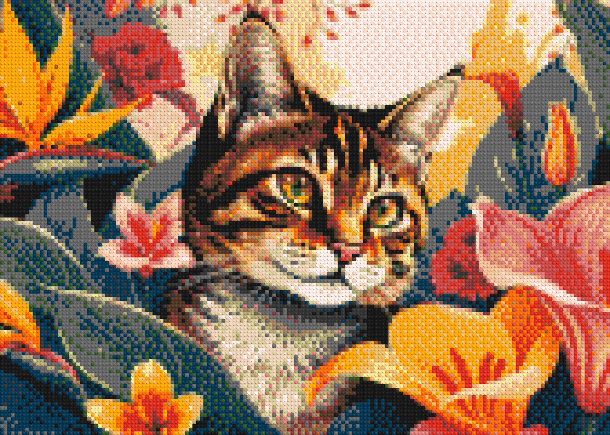 Tabby Cat in Tropical Flower Jungle Pop Art - Brick Art Mosaic Kit 7x5 large